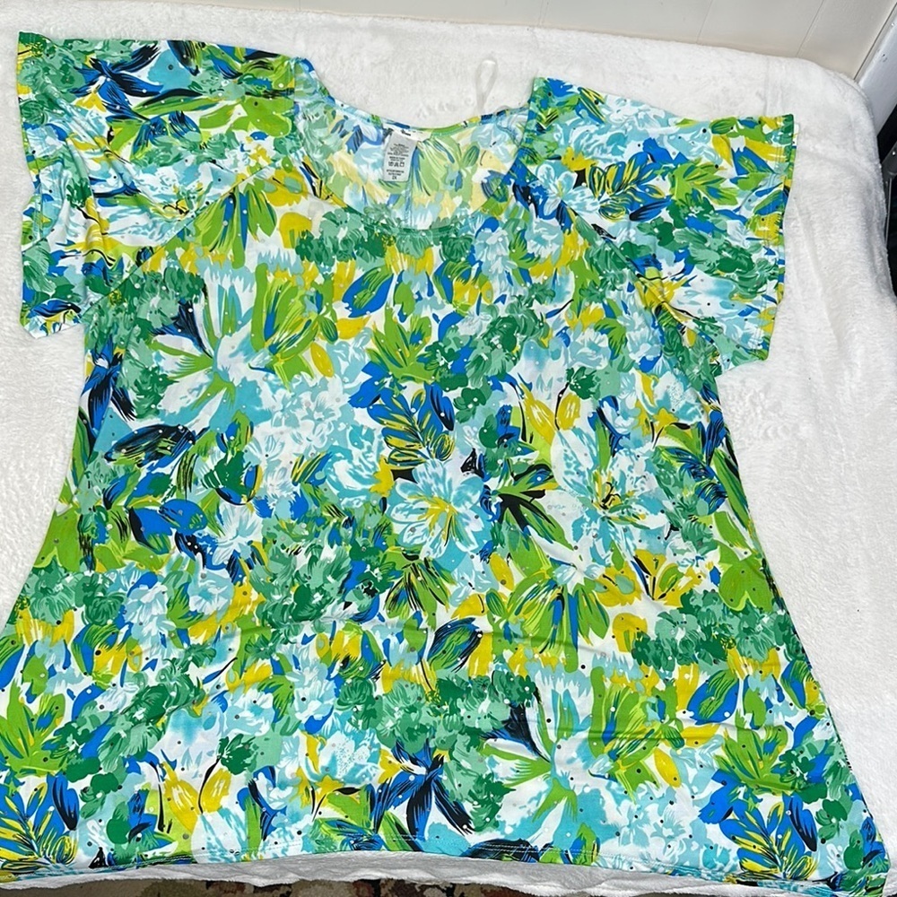 Brittany Black Green and Blue Boxy Blouse